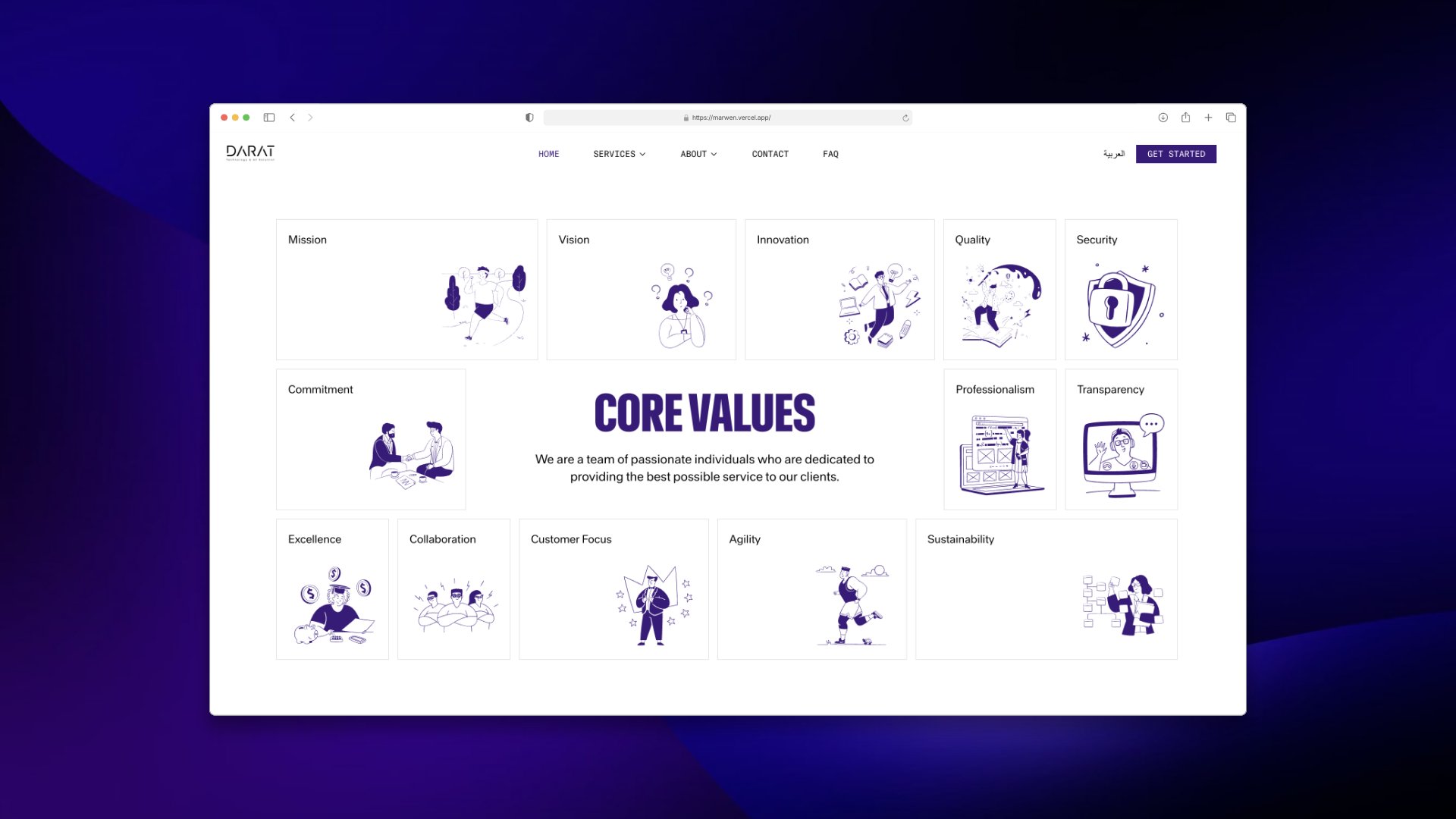 Darat, Values revealed on hover