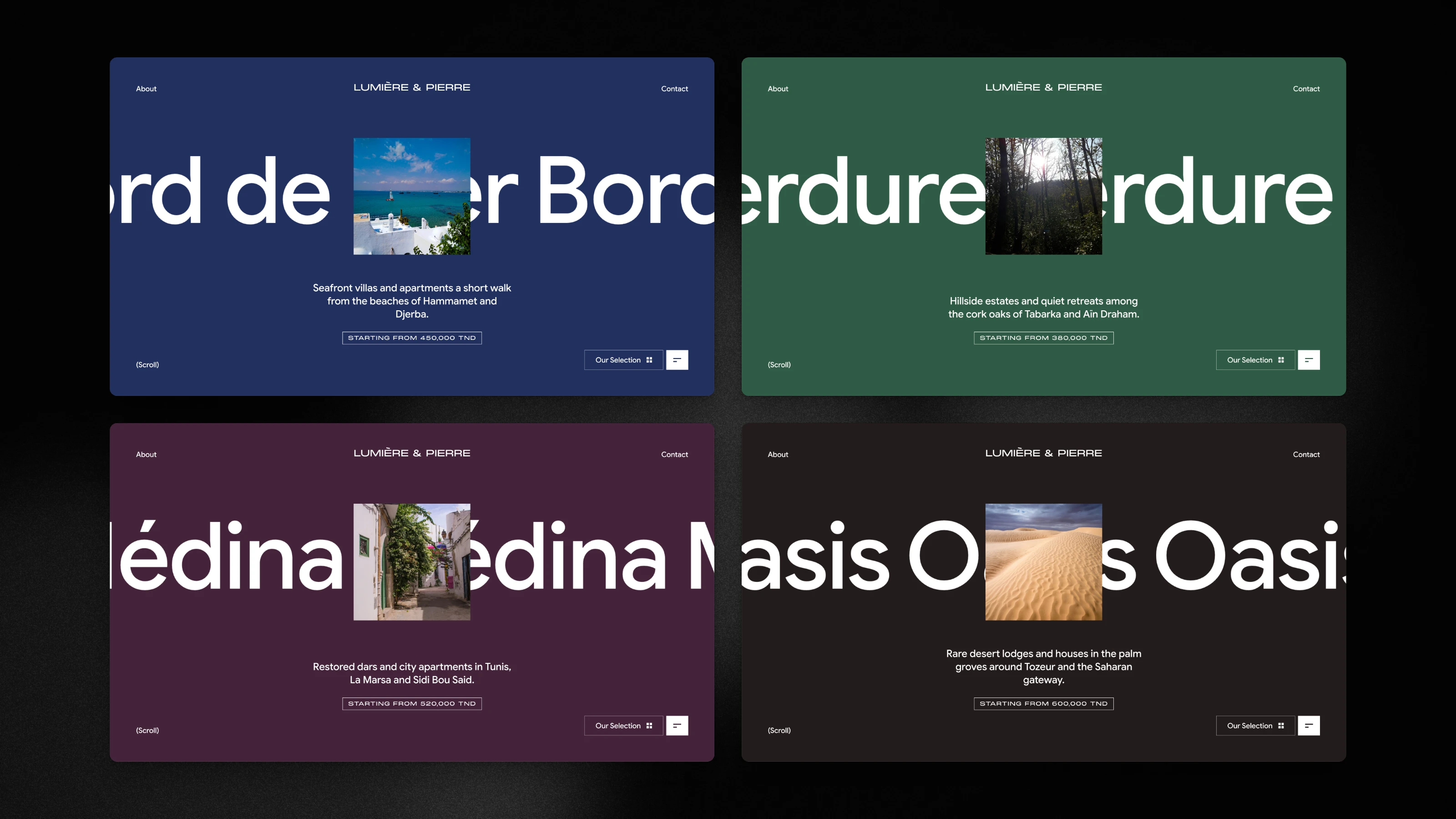 Lumière & Pierre, Four collections, four colours
