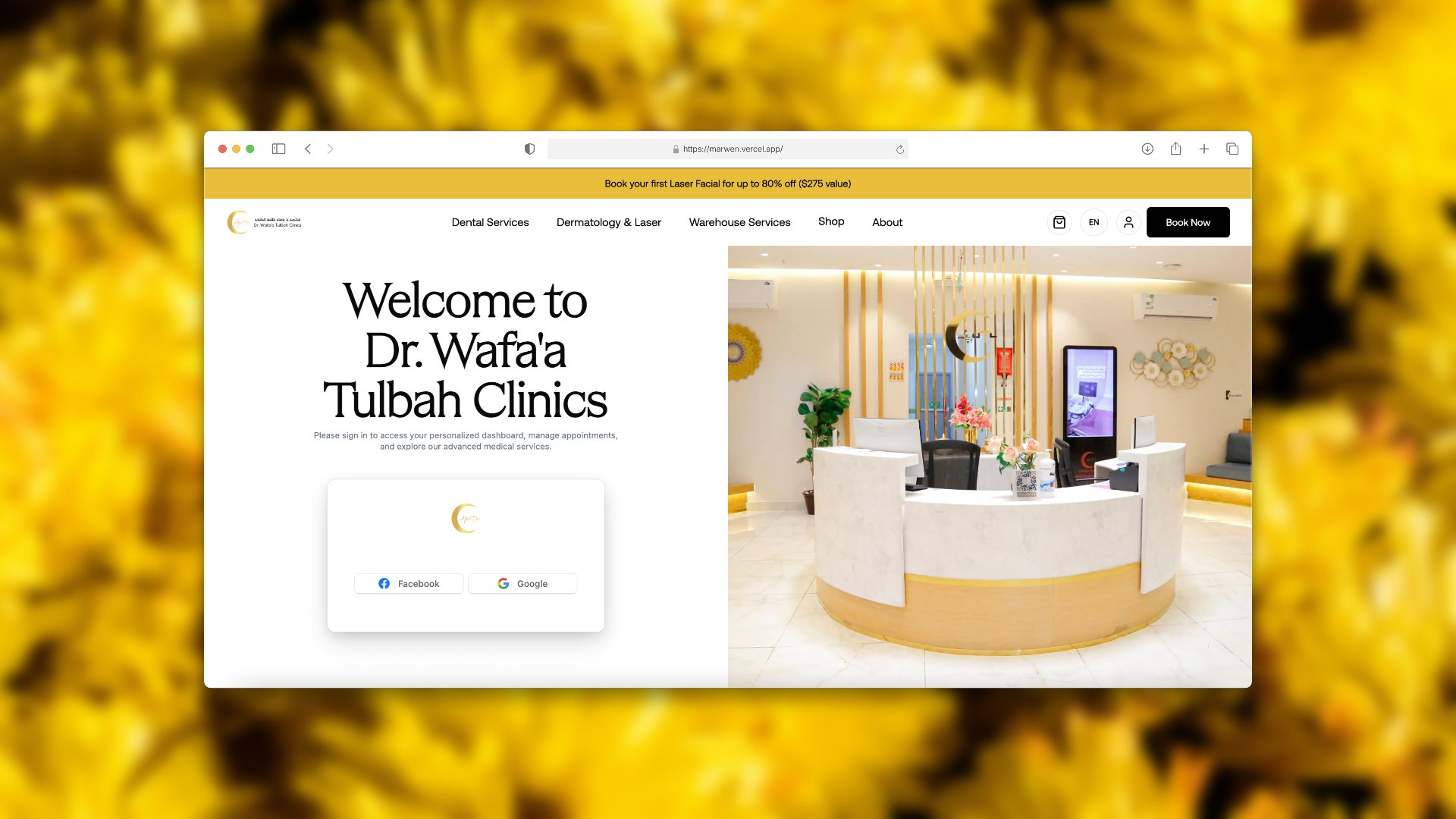 Wafaa'a Tulbah Clinics, Accounts, booking and shop